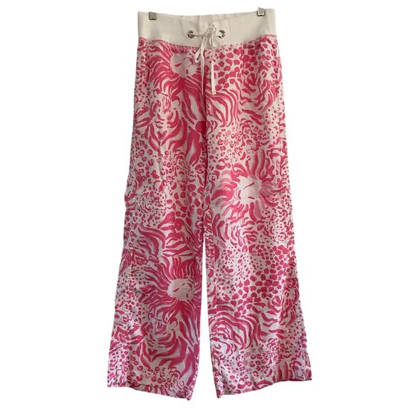 Lilly Pulitzer The Beach Pant Leon Print Size Small Linen Wide Leg animal print - Picture 1 of 10